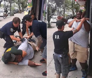 Still images of video of Eric Garner being choked to death by NYPD.